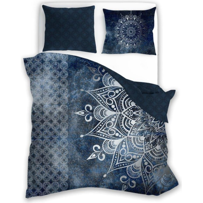 Satīna gultas veļa 140x200 Pure Mandala tumši zila spilvendrāna 70x90