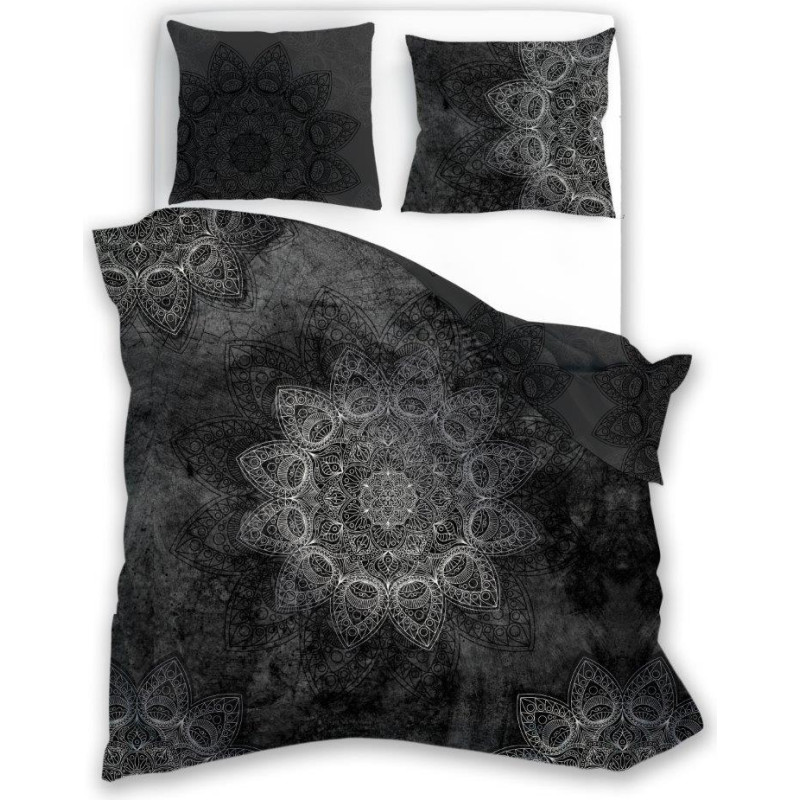 Satīna gultas veļa 140x200 Pure Mandala melna spilvendrāna 70x90
