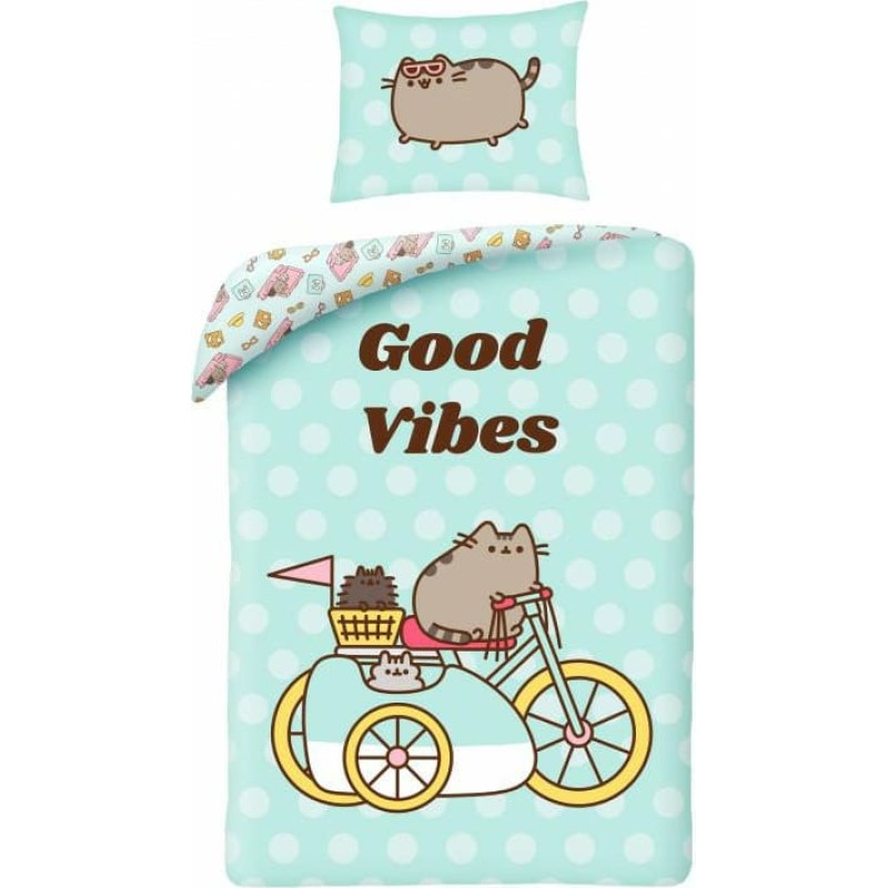 Kokvilnas gultas veļa 140x200 Pusheen piparmētru kaķis PUS-2705BL spilvendrāna 70x90