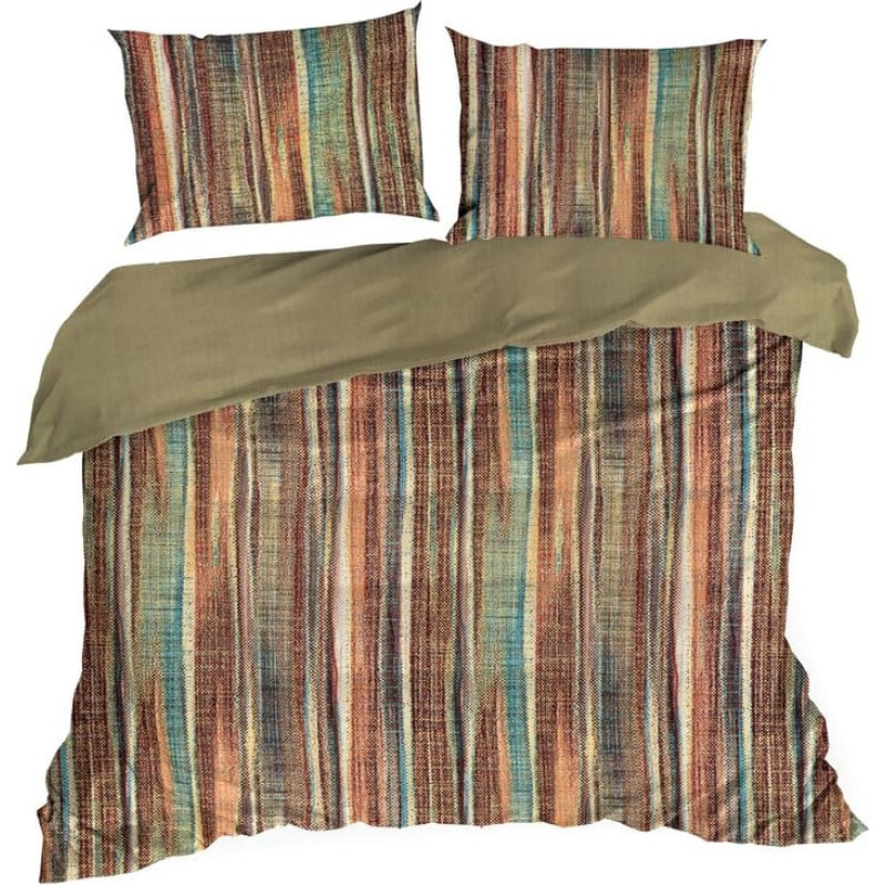 Kokvilnas gultasveļa 220x200 Ada 03 olīvu krāsas svītras