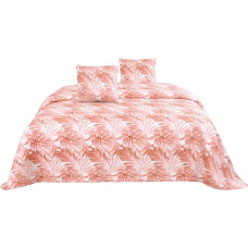 Dekoratīvais gultas pārklājs 200x220 aprikožu pulvera lapas stepēts Hibiscus