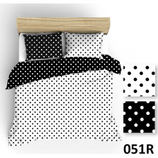 Kokvilnas gultas veļa 140x200 R051 balti melni polka punktiņi 48D 61D