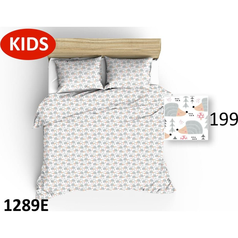 Kokvilnas gultasveļa 160x200 1289E balti eži koki pelēki krupju krēsli 199D