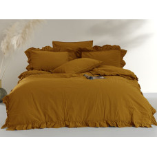 Kokvilnas gultasveļa 200x220, sinepes, ar volāniem, kastītē, vienkrāsains Stonewash Sinep