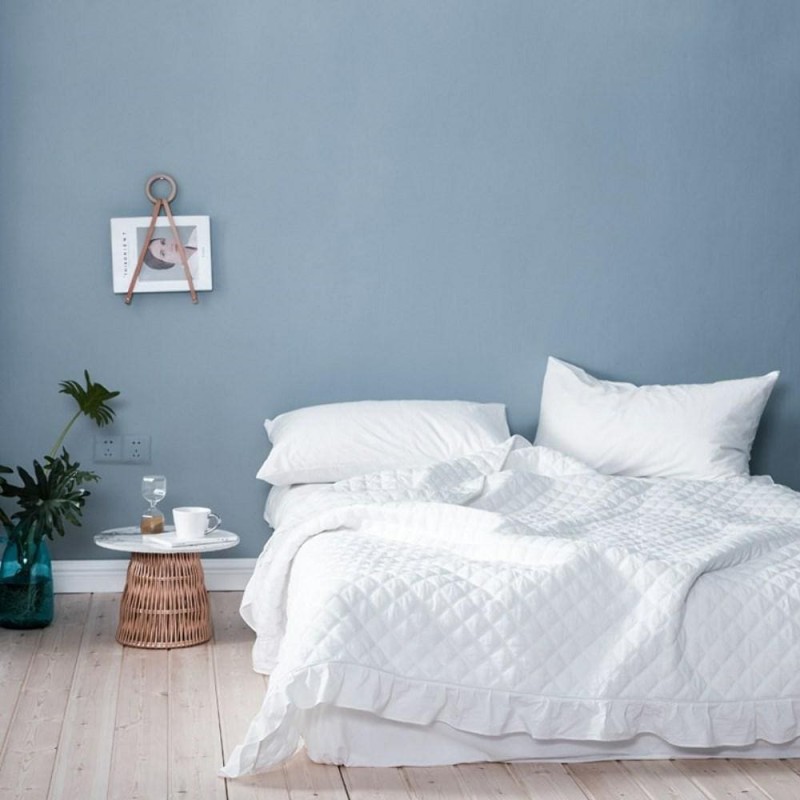 Gultas pārklājs ar volāniem 240x220 Ruffy, balts volāns rombs krāšņi dekoratīvs I2