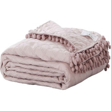 Gultas pārklājs ar pomponiem 200x220 pūderrozā Pompoo pomponi dimanti krāšņi dekoratīvi