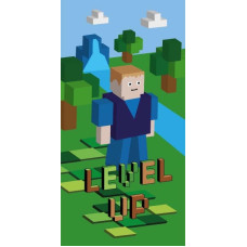 Pludmales dvielis 70x140 Minecraft Level UP 76 zaļa zila bērnu kokvilna