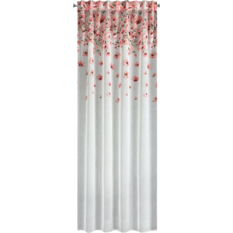 Aizkars 140x270 Oliwia balti rozā ziedi gatavi uz E11 lentes