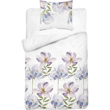 Satīna gultas veļa 140x200 4449 Balti violeti ziedi ar vienu spilvendrānu Home Satin 126