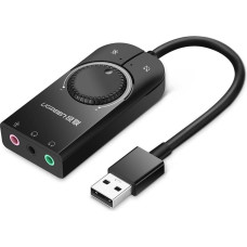 Ugreen Ārējās skaņas kartes adapteris USB - 3,5 mm mini ligzda ar skaļuma regulēšanu 15cm melns