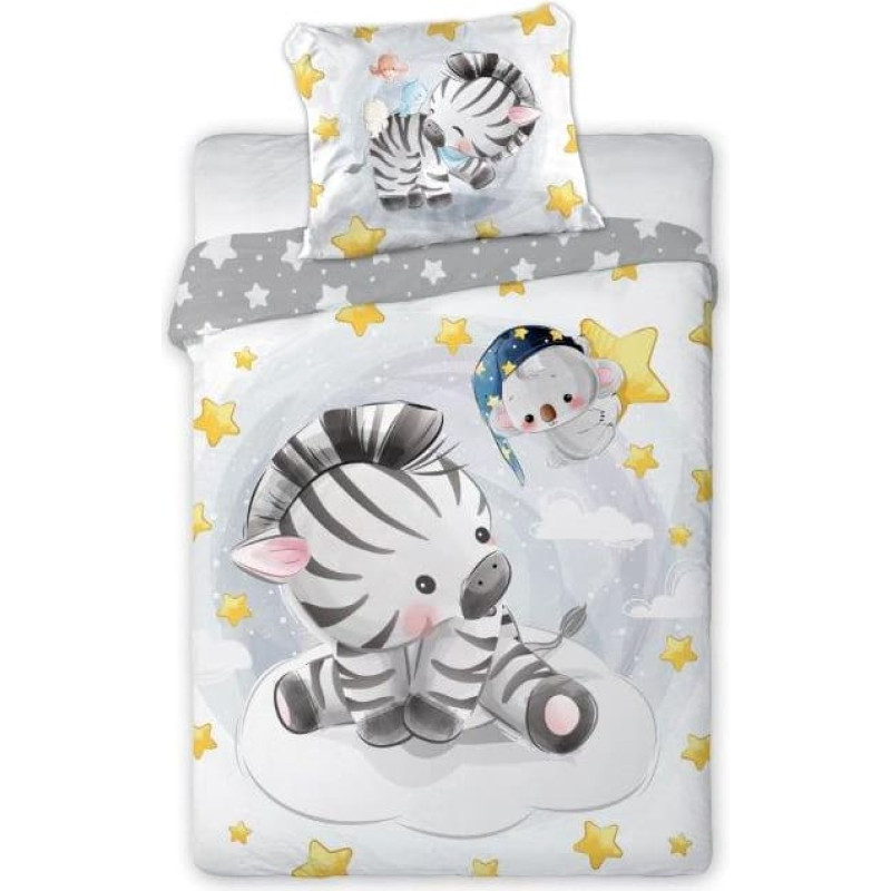 Kokvilnas gultas veļa 100x135 Zebra pelēka spilvendrāna 40x60 bērnu gultai 23