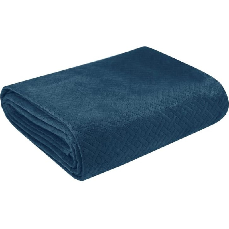 Dekoratīvais gultas pārklājs 200x220 Luiz 5, tumši zils velūra ģeometrisks