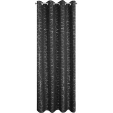 Aizkars 140x250 Evi melns un sudrabs ar spīdīgu ģeometrisku apdruku, gatavs ar cilpām