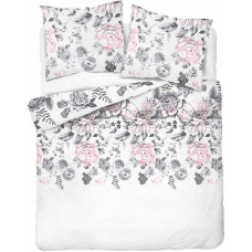 Kokvilnas gultasveļa 180x200 balti pelēki rozā ziedi 4462 A kokvilna 40