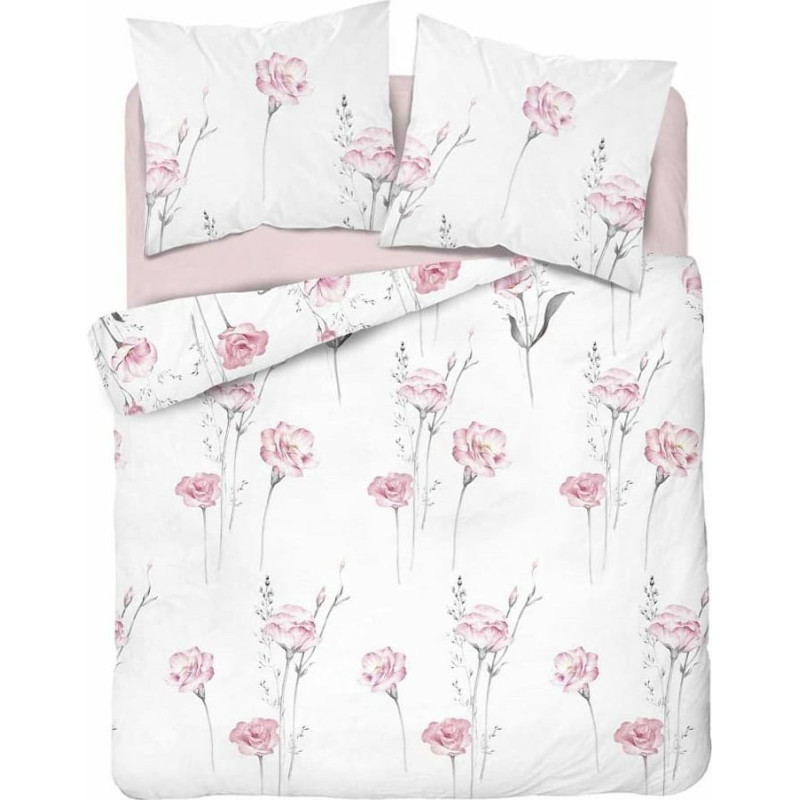 Kokvilnas gultasveļa 220x200 balti rozā ziedi 4460 B kokvilna 40