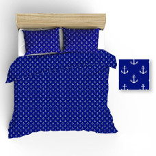 Kokvilnas gultas veļa 180x200 R016 tumši zili enkuri balti kastē 22N