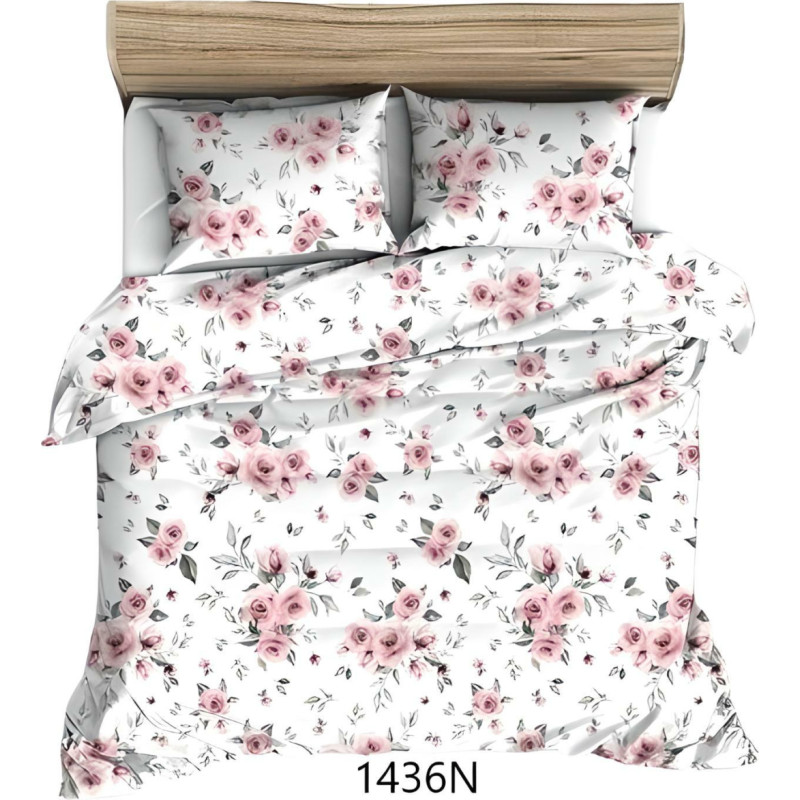 Kokvilnas gultasveļa 140x200 balti rozā ziedi 1436 N kokvilna Maks