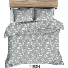 Kokvilnas gultasveļa 140x200 pelēkas baltas lapas 1189 N kokvilna Maks