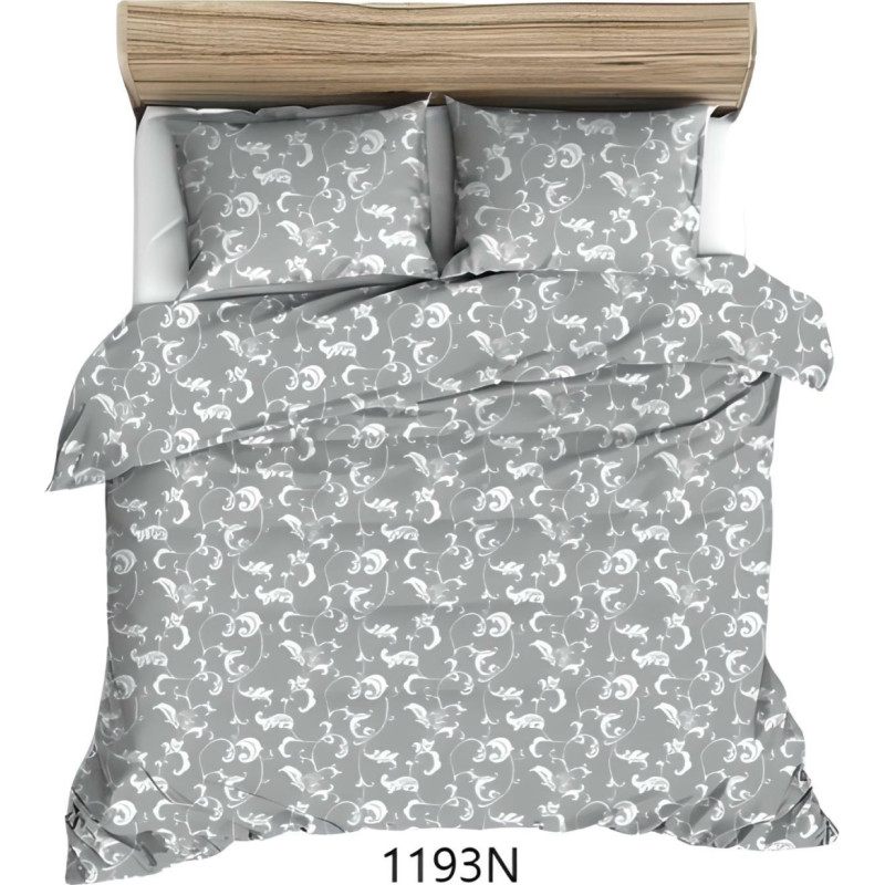 Kokvilnas gultasveļa 140x200 pelēkas baltas lapas 1189 N kokvilna Maks