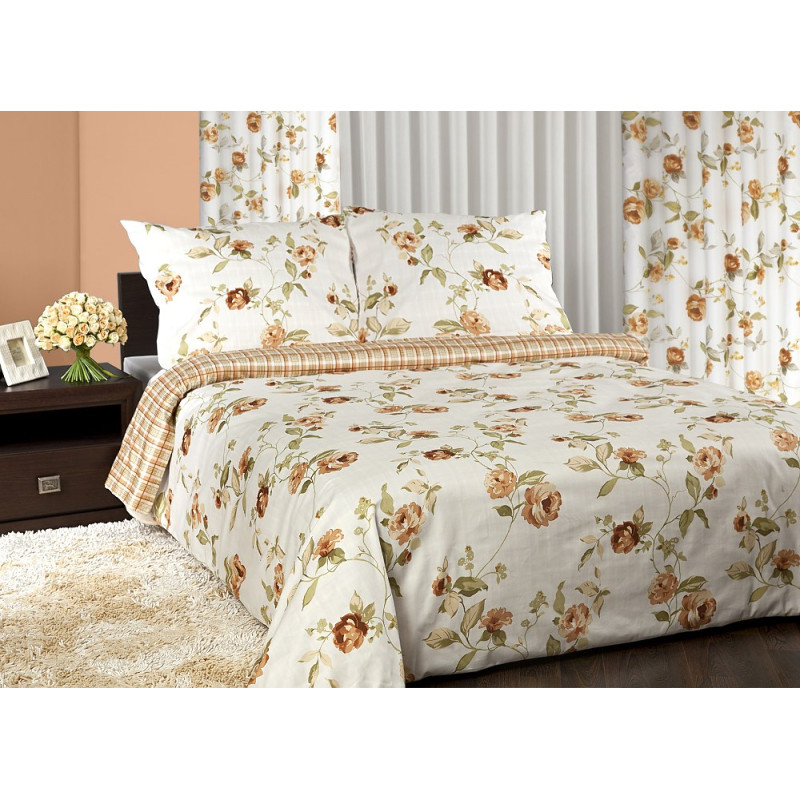 Satīna gultasveļa 200x220 Rossi oranža ar ziediem Premium