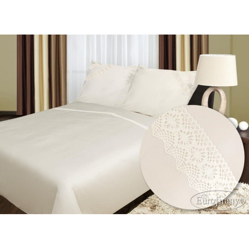 Satīna gultas veļa 200x220 Retro krēms ar mežģīnēm kastītē