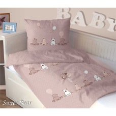 Kokvilnas gultasveļa 140x200+70x80 Sweet Bear Beige