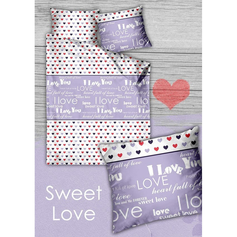 Sweet Love Lavander satīna gultas veļa 140x200 Love Gold Line Jaunums