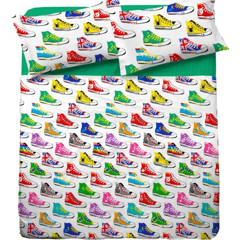 Kokvilnas gultasveļa 140x200 80N Krāsainas Pepegi kedas Jaunas