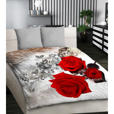 3D mikrosatīna gultas veļa 160x200 08 sarkanas rozes ornamentā 0965 Bed&You