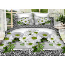 Mikrosatīna 3D gultas veļa 200x220 23 1726 Ziedi balti