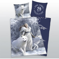 Kokvilnas gultas veļa 140x200 Anne Stokes 2041 Winter Princess Dogs spilvendrāna 70x90