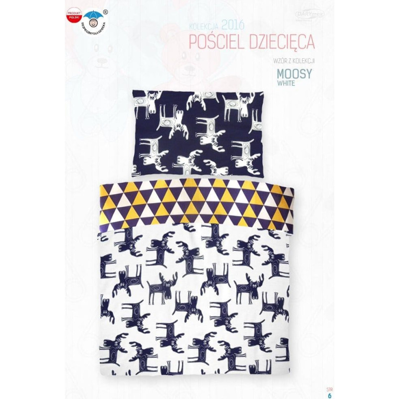 Kokvilnas gultas veļa 100x135 Moosy Łosie balta mozaīka 1797 gultai