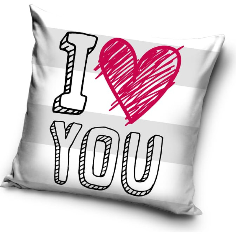 Kokvilnas spilvendrāna 40x40 C Valentīna diena I Love You svītras pelēki balta VAL17-3002