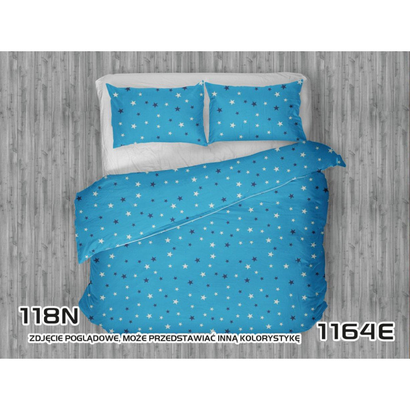Kokvilnas gultas veļa 160x200 1164E tirkīza ar baltām un tumši zilām zvaigznēm