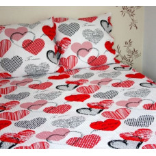 Mizas pakaiši 200x220 raksts 01 I Love You Sarkanas un melnas sirsniņas uz balta fona Uzraksti uz pogām 100% bieza kokvilna