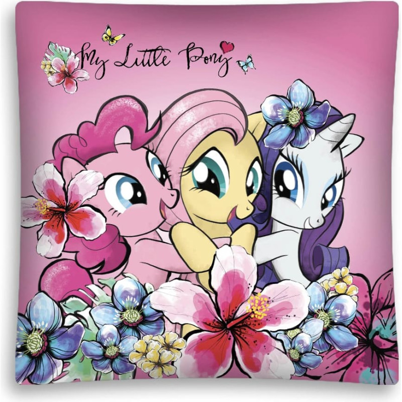 Spilvendrāna Poniji 3D 40x40 D 9486 My Little Pony uz rozā fona poliestera