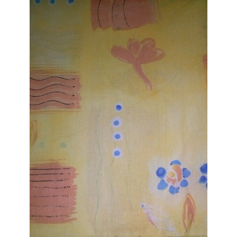 Kokvilnas palags 180x200 Druka 01 dzeltens oranžs raksts. zili ziedi