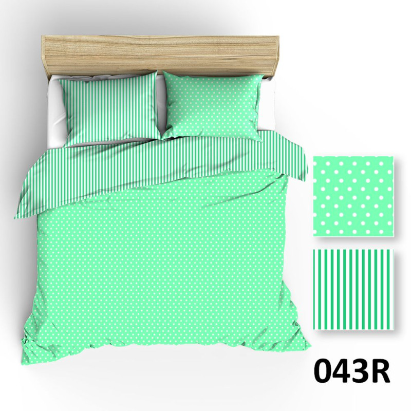 Kokvilnas gultasveļa 160x200 R043 celadon polka dots svītras balta 131N 133N