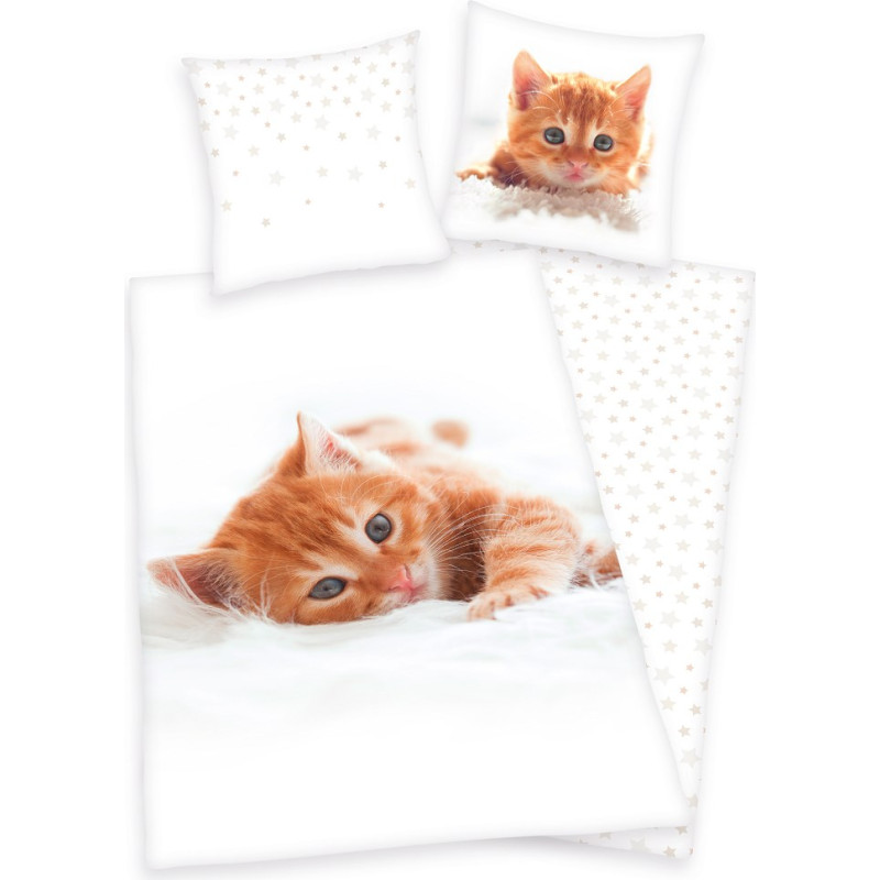 Kokvilnas gultas veļa 140x200 Sweet Cat 8711 Sleepyhead stars spilvendrāna 70x90