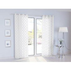 Gatavs aizkars ar cilpām 140x250 Marokas balts sudrabs Marokas āboliņa raksts