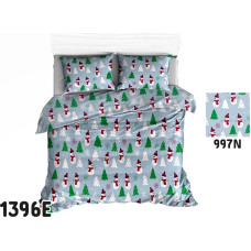 Kokvilnas gultasveļa 140x200 1396E pelēka Sniegavīri Ziemassvētku eglītes zaļas Ziemassvētki 997N
