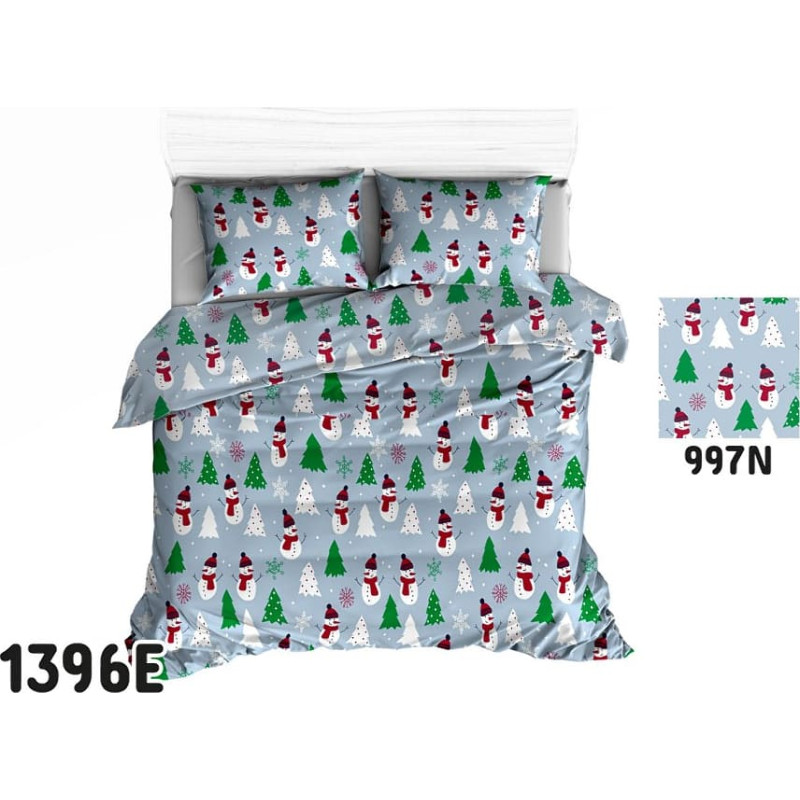 Kokvilnas gultasveļa 140x200 1396E pelēka Sniegavīri Ziemassvētku eglītes zaļas Ziemassvētki 997N