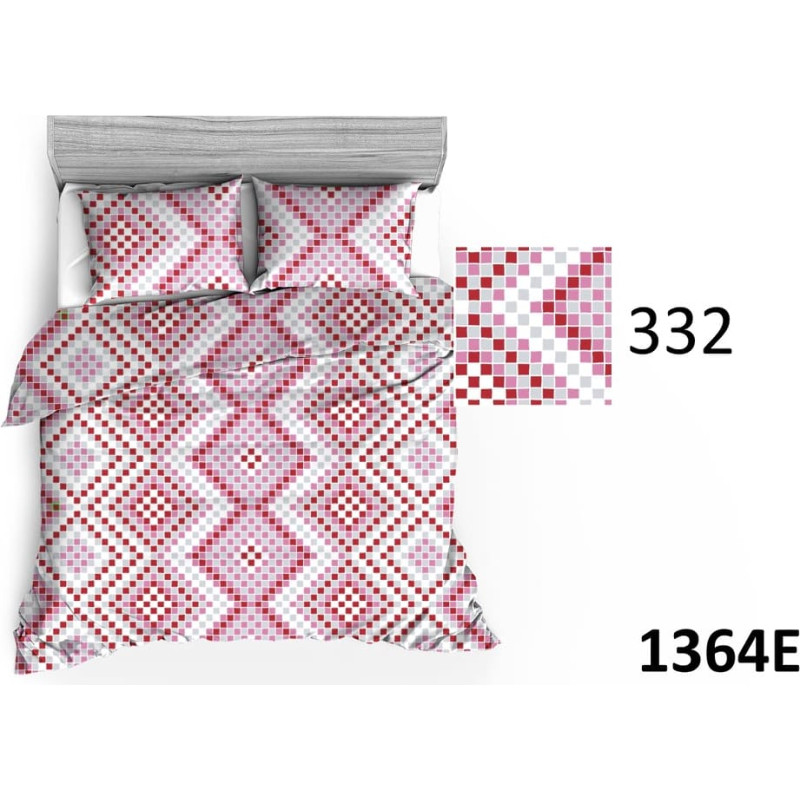 Kokvilnas gultasveļa 140x200 1364E kvadrāti balti pelēki rozā sarkani 332N