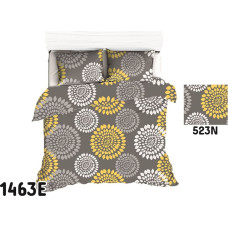 Kokvilnas gultasveļa 140x200 1463E pelēki dzelteni ziedi 523N