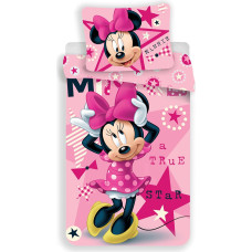 Kokvilnas gultas veļa 140x200 Mini Mouse 2697 Mickey Mouse rozā ar zvaigznītēm spilvendrāna 70x90