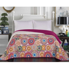 Decoking Dekoratīvais gultas pārklājs 240x260 Bibi, balts, violets, krāsaini apļi, abpusējs