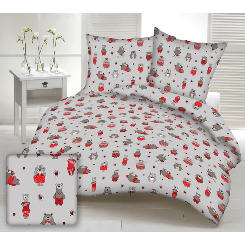 Kokvilnas spilvendrāna 40x40 1539E pelēks lācītis, gudrības, drēbes, sarkanās bites