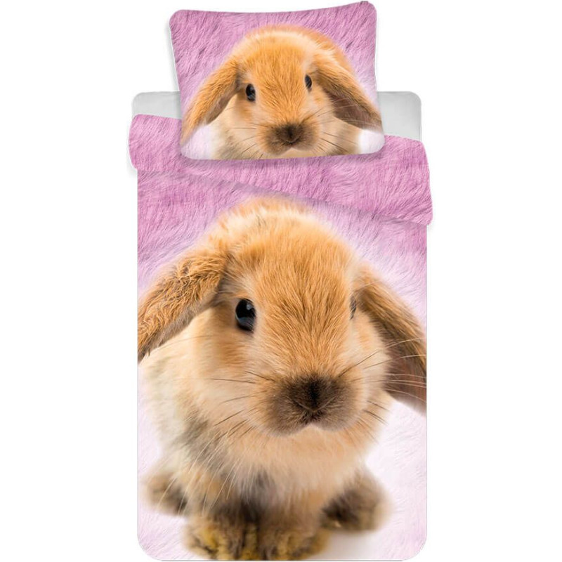 Kokvilnas gultas veļa 140x200 Sweet bunny 1232 rozā spilvendrāna 70x90
