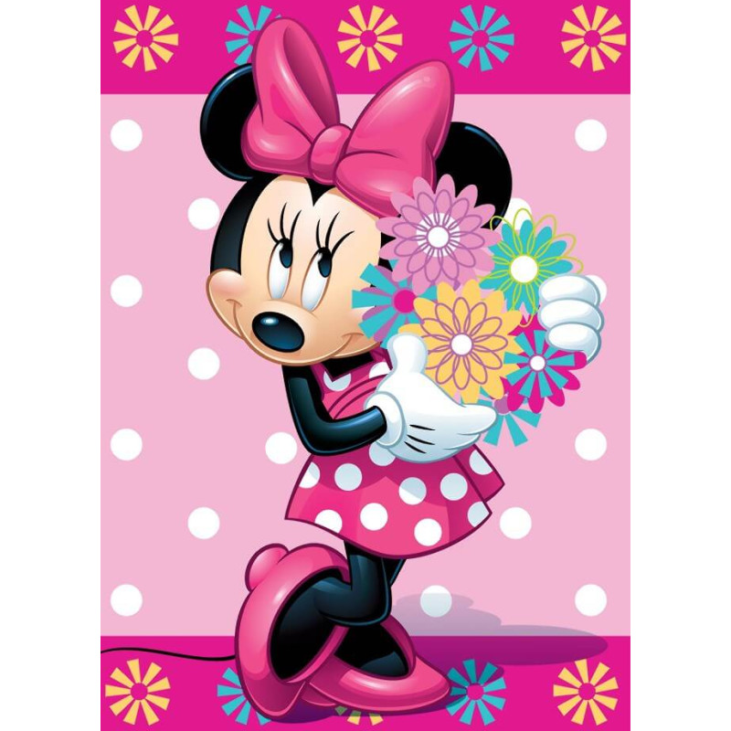 Flīsa sega 100x150 Mini Mouse 4240 Minnie Mouse rozā ar pušķi bērnu pledu