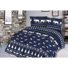 Flaneļa gultasveļa 200x220 31452/1 tumši zils Ziemassvētku ziemeļbriedis